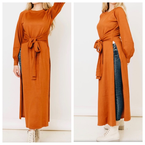 Maxi Dress with Side Slit and Tie Waist Detail - Picture 8 of 8